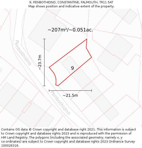 9, PENBOTHIDNO, CONSTANTINE, FALMOUTH, TR11 5AT: Plot and title map