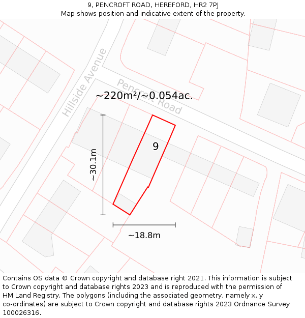 9, PENCROFT ROAD, HEREFORD, HR2 7PJ: Plot and title map