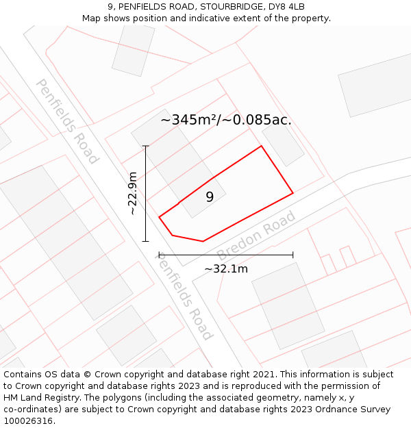 9, PENFIELDS ROAD, STOURBRIDGE, DY8 4LB: Plot and title map