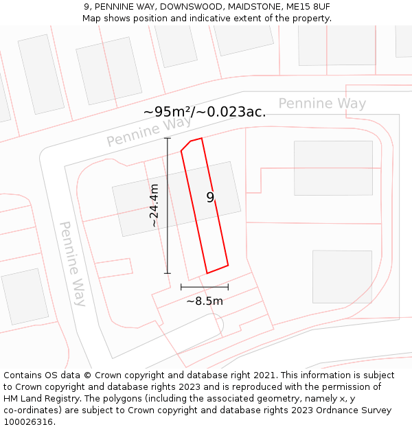 9, PENNINE WAY, DOWNSWOOD, MAIDSTONE, ME15 8UF: Plot and title map