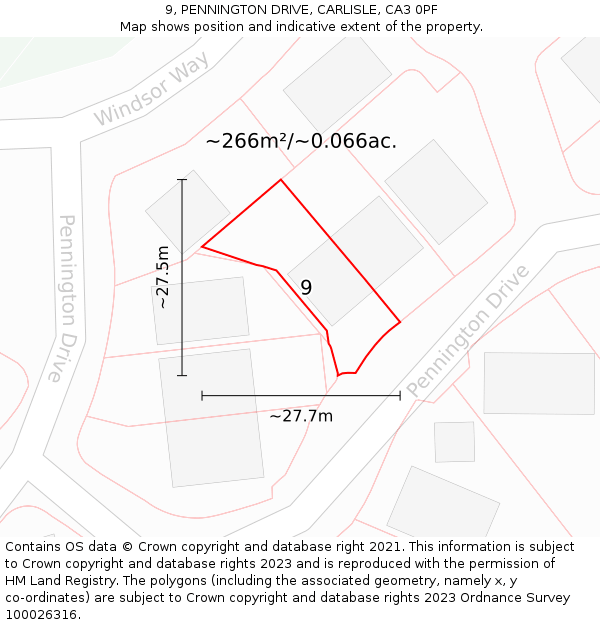 9, PENNINGTON DRIVE, CARLISLE, CA3 0PF: Plot and title map