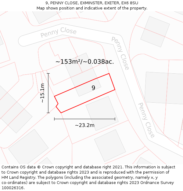 9, PENNY CLOSE, EXMINSTER, EXETER, EX6 8SU: Plot and title map