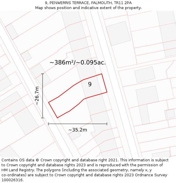 9, PENWERRIS TERRACE, FALMOUTH, TR11 2PA: Plot and title map