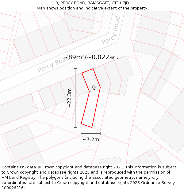 9, PERCY ROAD, RAMSGATE, CT11 7JD: Plot and title map