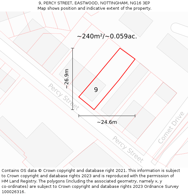 9, PERCY STREET, EASTWOOD, NOTTINGHAM, NG16 3EP: Plot and title map