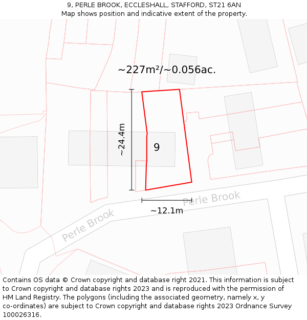 9, PERLE BROOK, ECCLESHALL, STAFFORD, ST21 6AN: Plot and title map