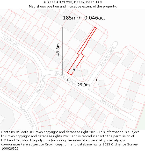 9, PERSIAN CLOSE, DERBY, DE24 1AS: Plot and title map