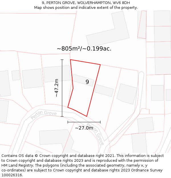 9, PERTON GROVE, WOLVERHAMPTON, WV6 8DH: Plot and title map