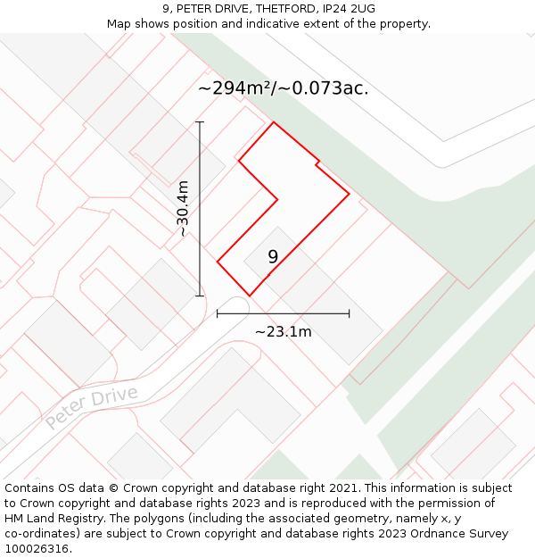 9, PETER DRIVE, THETFORD, IP24 2UG: Plot and title map