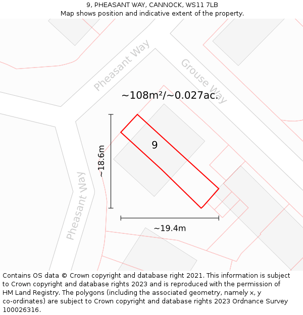 9, PHEASANT WAY, CANNOCK, WS11 7LB: Plot and title map