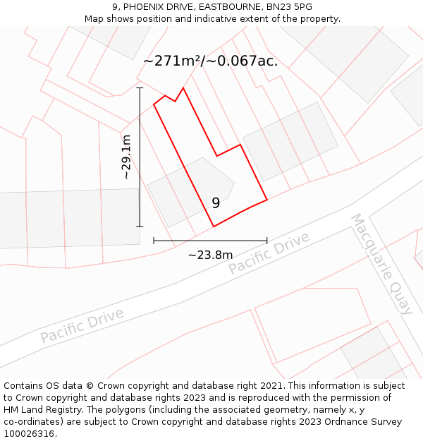 9, PHOENIX DRIVE, EASTBOURNE, BN23 5PG: Plot and title map
