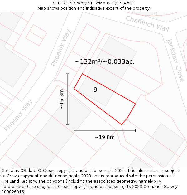9, PHOENIX WAY, STOWMARKET, IP14 5FB: Plot and title map