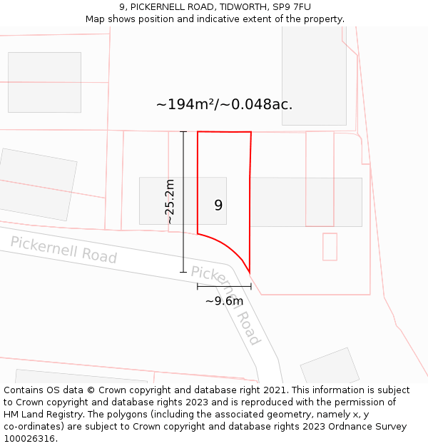 9, PICKERNELL ROAD, TIDWORTH, SP9 7FU: Plot and title map