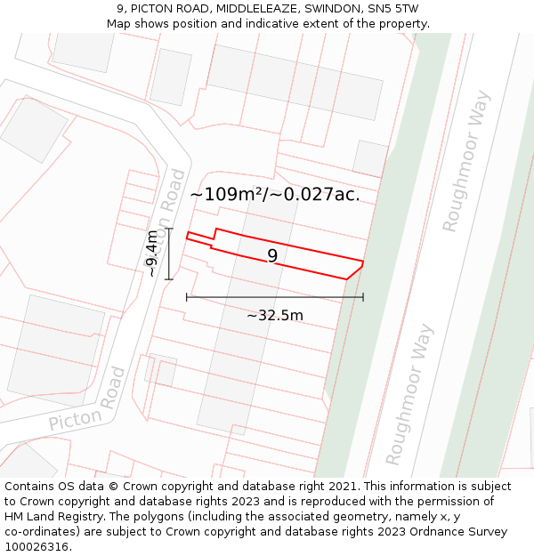 9, PICTON ROAD, MIDDLELEAZE, SWINDON, SN5 5TW: Plot and title map
