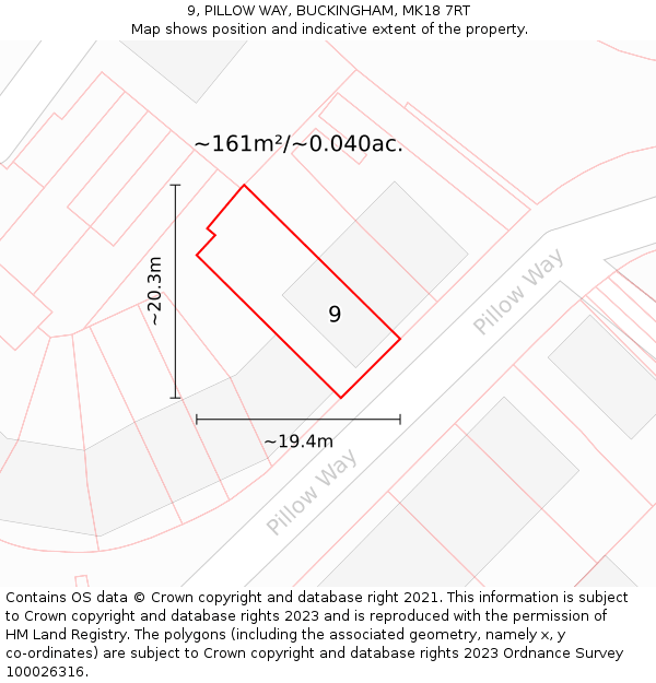 9, PILLOW WAY, BUCKINGHAM, MK18 7RT: Plot and title map