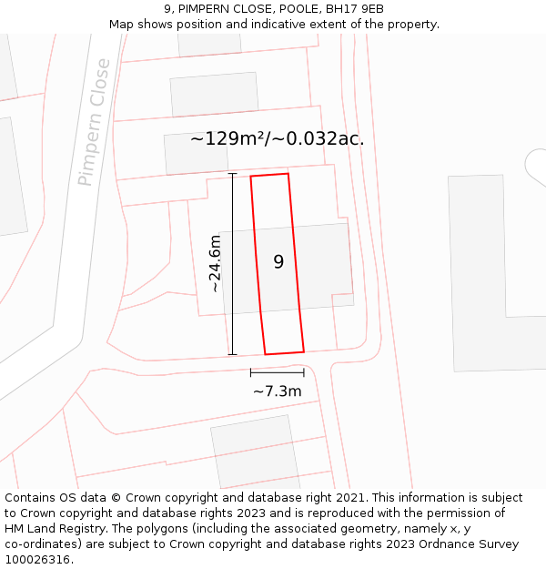 9, PIMPERN CLOSE, POOLE, BH17 9EB: Plot and title map