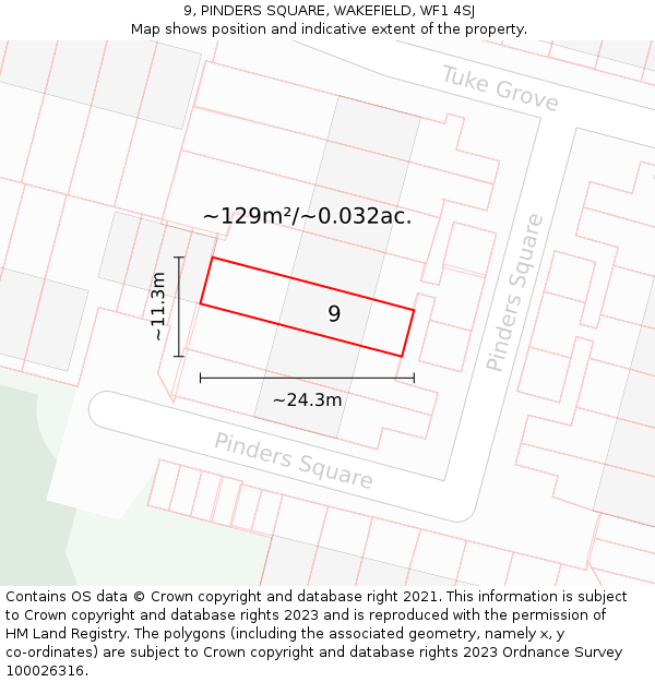 9, PINDERS SQUARE, WAKEFIELD, WF1 4SJ: Plot and title map