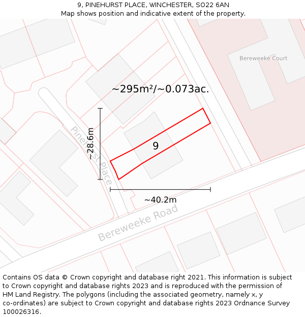 9, PINEHURST PLACE, WINCHESTER, SO22 6AN: Plot and title map