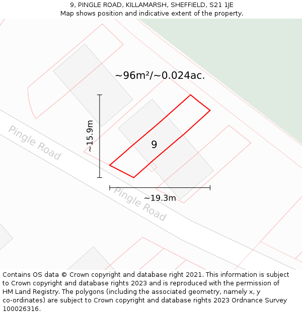 9, PINGLE ROAD, KILLAMARSH, SHEFFIELD, S21 1JE: Plot and title map