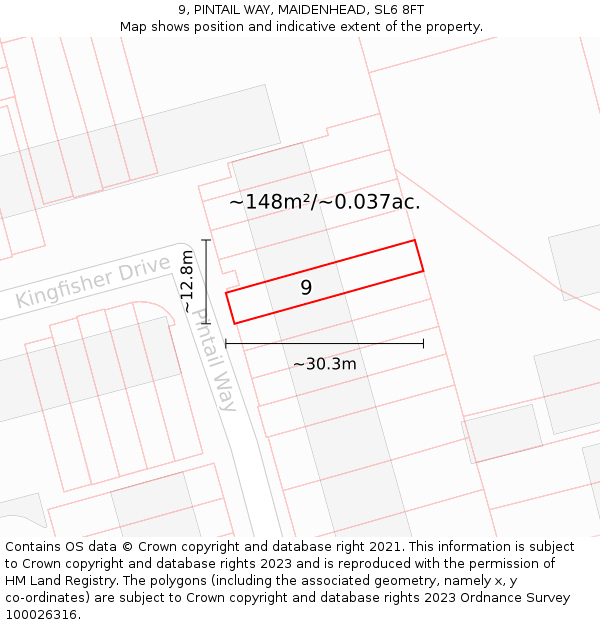 9, PINTAIL WAY, MAIDENHEAD, SL6 8FT: Plot and title map