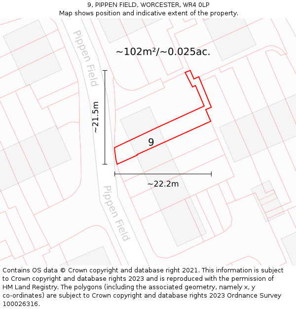 9, PIPPEN FIELD, WORCESTER, WR4 0LP: Plot and title map