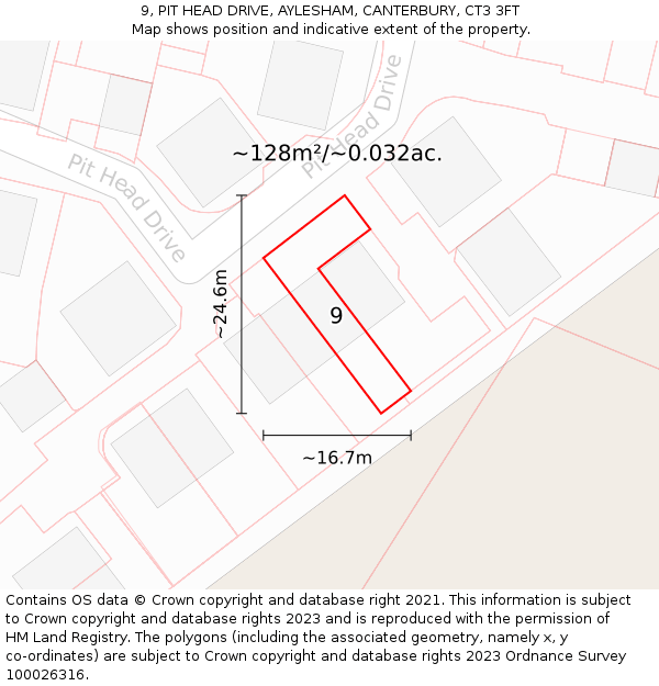 9, PIT HEAD DRIVE, AYLESHAM, CANTERBURY, CT3 3FT: Plot and title map