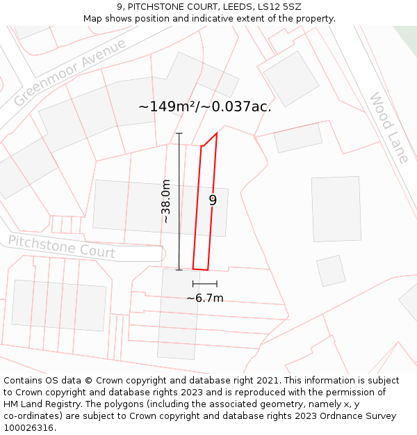 9, PITCHSTONE COURT, LEEDS, LS12 5SZ: Plot and title map