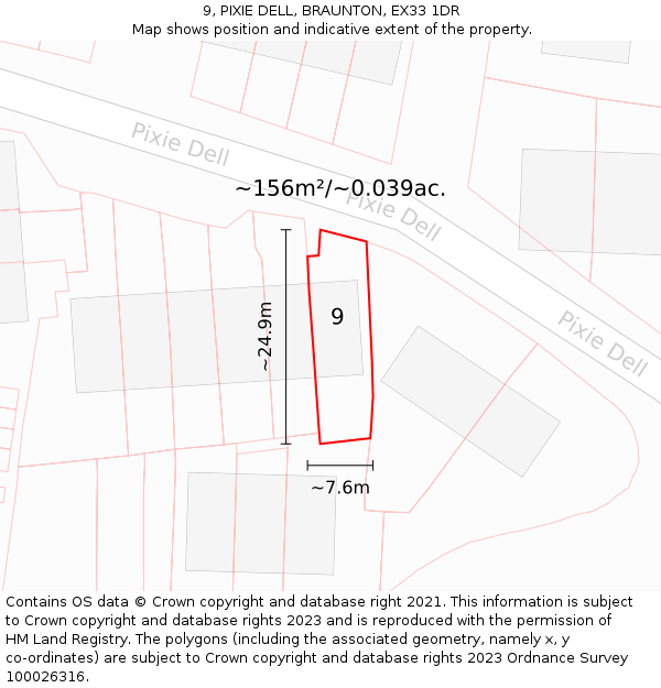 9, PIXIE DELL, BRAUNTON, EX33 1DR: Plot and title map