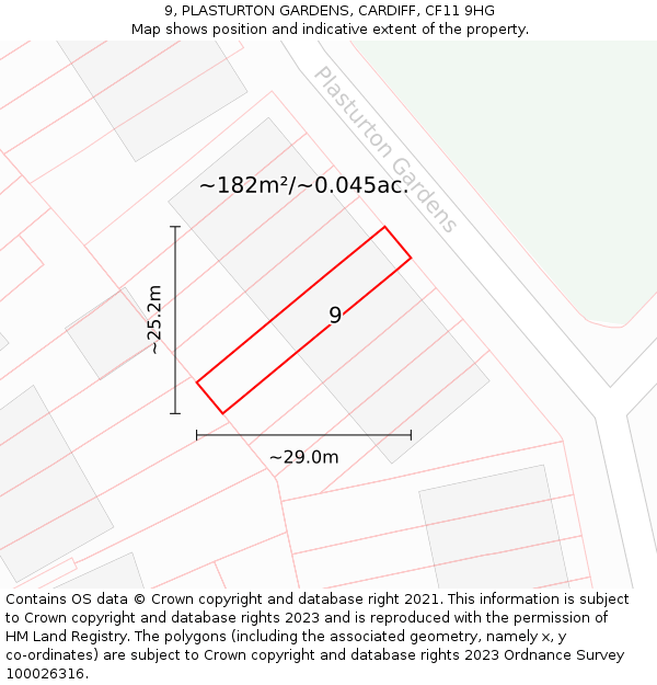 9, PLASTURTON GARDENS, CARDIFF, CF11 9HG: Plot and title map