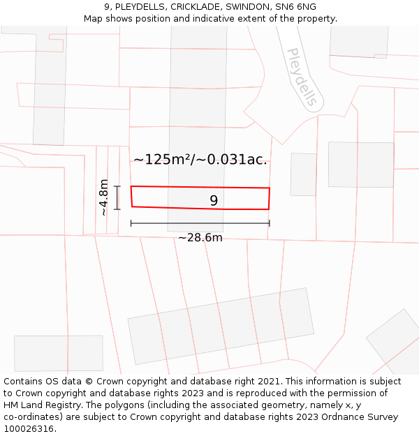 9, PLEYDELLS, CRICKLADE, SWINDON, SN6 6NG: Plot and title map