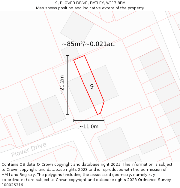 9, PLOVER DRIVE, BATLEY, WF17 8BA: Plot and title map