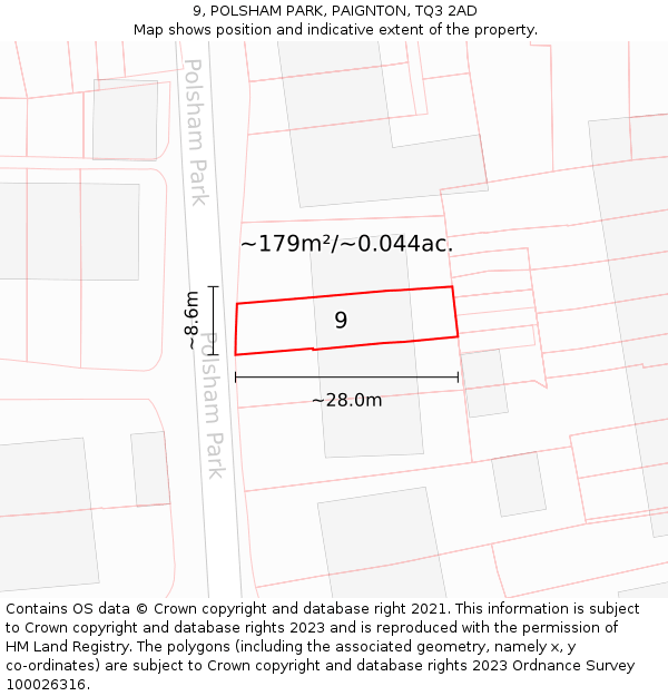 9, POLSHAM PARK, PAIGNTON, TQ3 2AD: Plot and title map