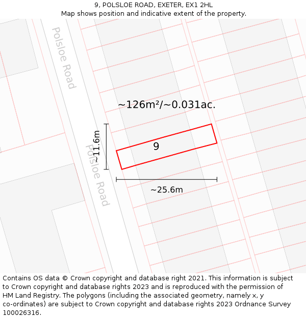 9, POLSLOE ROAD, EXETER, EX1 2HL: Plot and title map