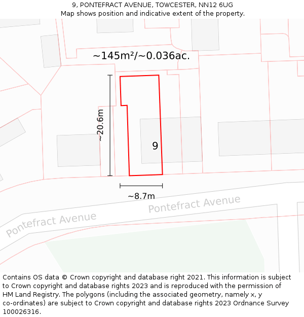 9, PONTEFRACT AVENUE, TOWCESTER, NN12 6UG: Plot and title map