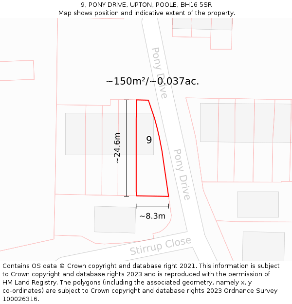 9, PONY DRIVE, UPTON, POOLE, BH16 5SR: Plot and title map