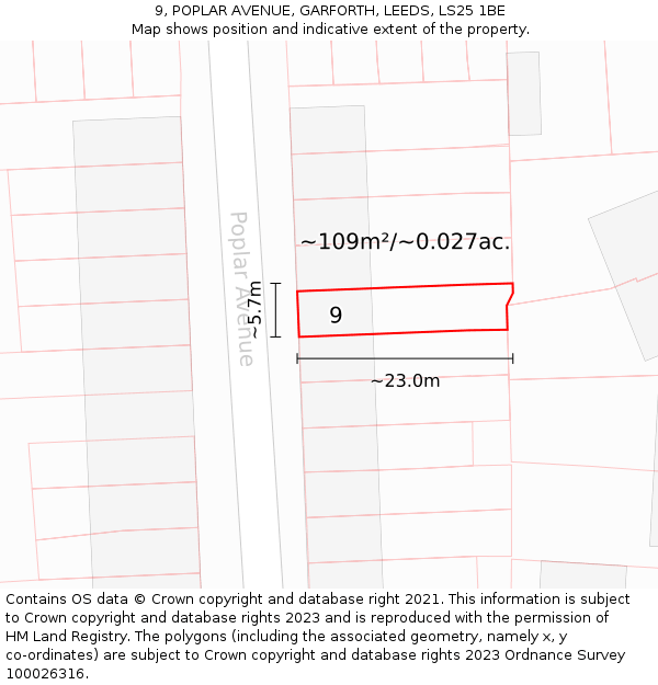 9, POPLAR AVENUE, GARFORTH, LEEDS, LS25 1BE: Plot and title map
