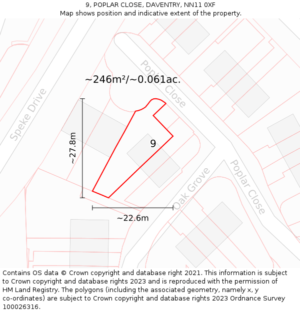 9, POPLAR CLOSE, DAVENTRY, NN11 0XF: Plot and title map