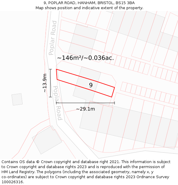 9, POPLAR ROAD, HANHAM, BRISTOL, BS15 3BA: Plot and title map