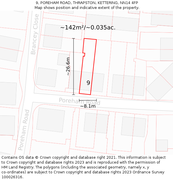 9, POREHAM ROAD, THRAPSTON, KETTERING, NN14 4FP: Plot and title map