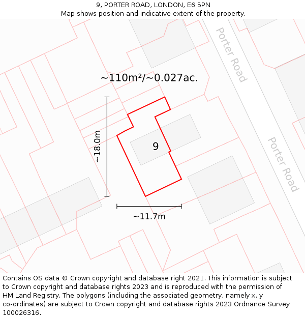9, PORTER ROAD, LONDON, E6 5PN: Plot and title map