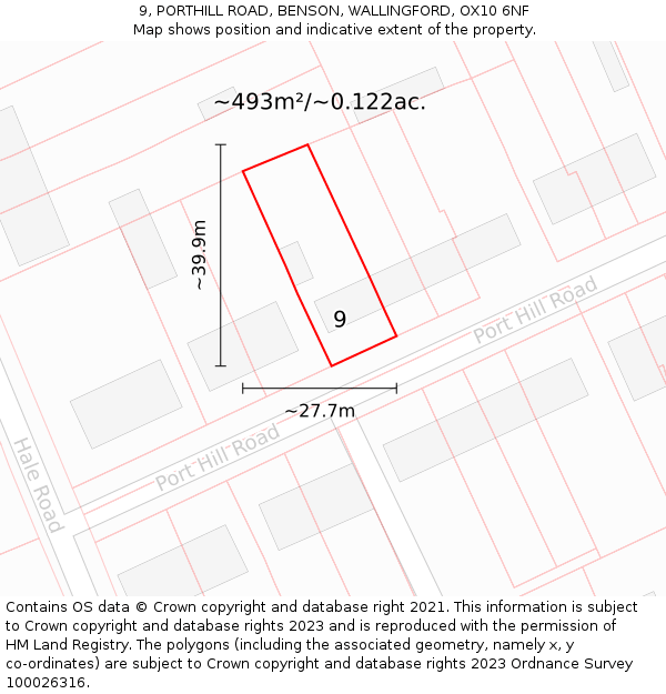 9, PORTHILL ROAD, BENSON, WALLINGFORD, OX10 6NF: Plot and title map
