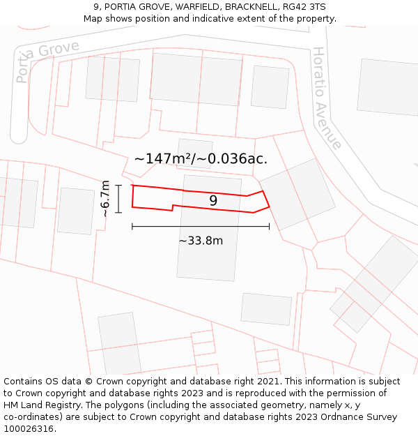 9, PORTIA GROVE, WARFIELD, BRACKNELL, RG42 3TS: Plot and title map