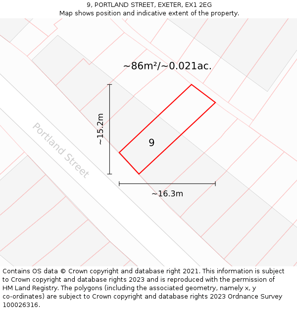 9, PORTLAND STREET, EXETER, EX1 2EG: Plot and title map