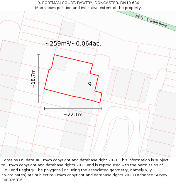 9, PORTMAN COURT, BAWTRY, DONCASTER, DN10 6RX: Plot and title map