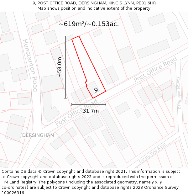 9, POST OFFICE ROAD, DERSINGHAM, KING'S LYNN, PE31 6HR: Plot and title map