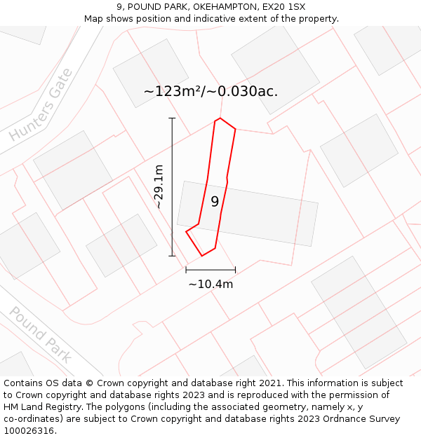 9, POUND PARK, OKEHAMPTON, EX20 1SX: Plot and title map