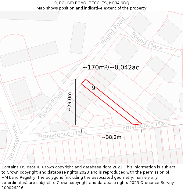 9, POUND ROAD, BECCLES, NR34 9DQ: Plot and title map