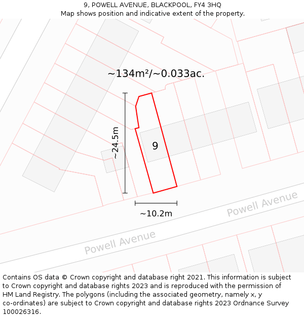 9, POWELL AVENUE, BLACKPOOL, FY4 3HQ: Plot and title map
