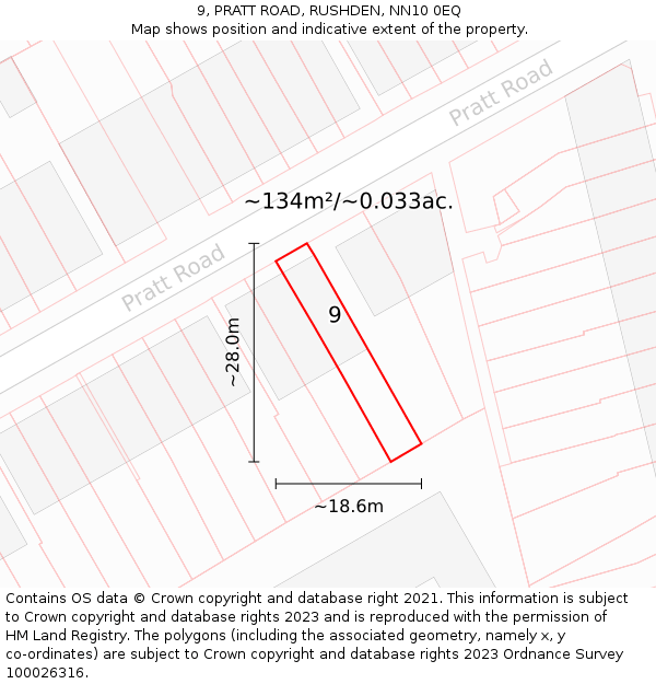9, PRATT ROAD, RUSHDEN, NN10 0EQ: Plot and title map