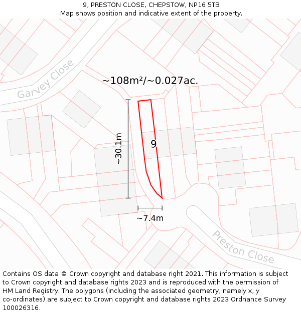 9, PRESTON CLOSE, CHEPSTOW, NP16 5TB: Plot and title map
